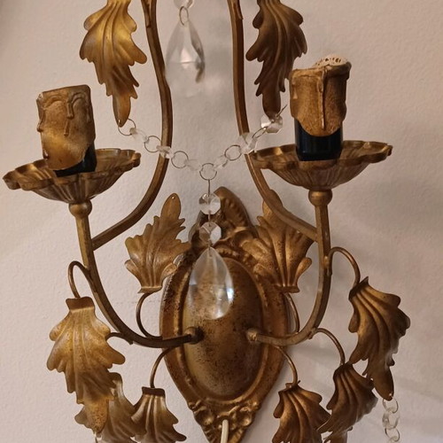 Wall light brass with crystals like new