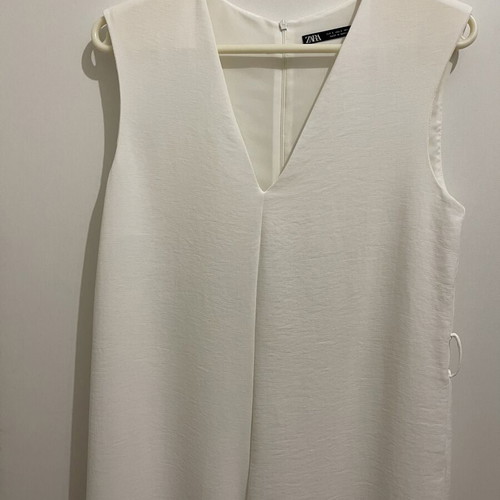 Zara white wide-leg jumpsuit with shoulder pads