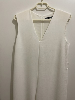 Zara white wide-leg jumpsuit with shoulder pads