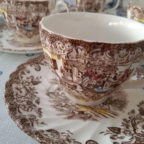 Vintage coffee set Coaching Scenes by Johnson Bros, iron stone, like new