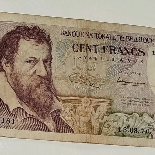 100 Francs Belgium banknote used, dated 13.3.70