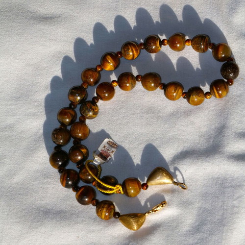 Gold Tiger Eye Necklace 14K 585 New with Safety Clasp