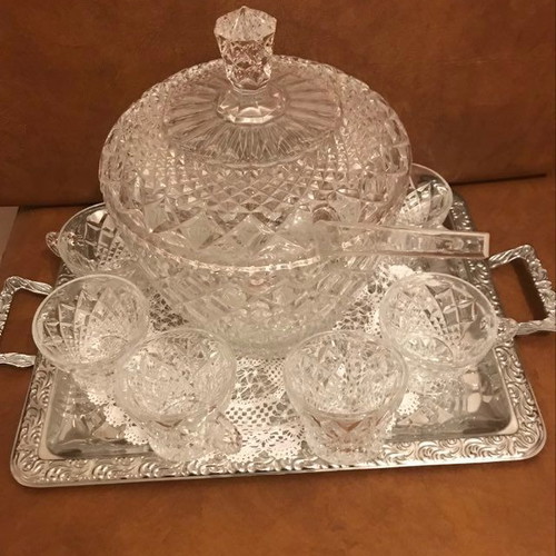Crystal Fruit Punch Set with 6 Small Cups