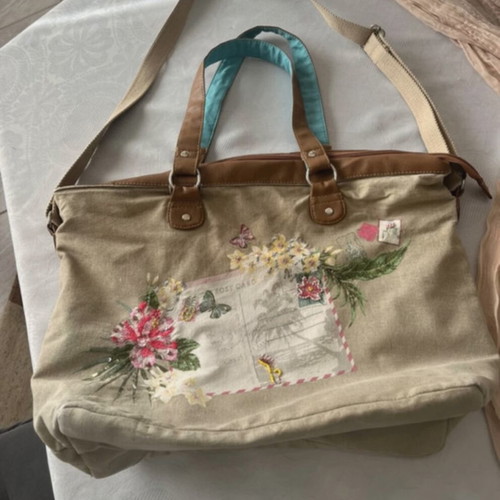 Boho bag used, beige fabric with adjustable strap