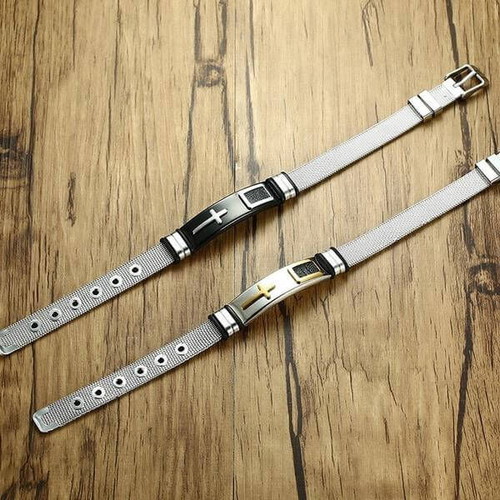 Christian Cross men's bracelets new, titanium steel, pack of 2