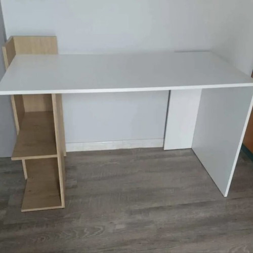 Desk 120×55 cm with side shelves, like new, white and walnut wood