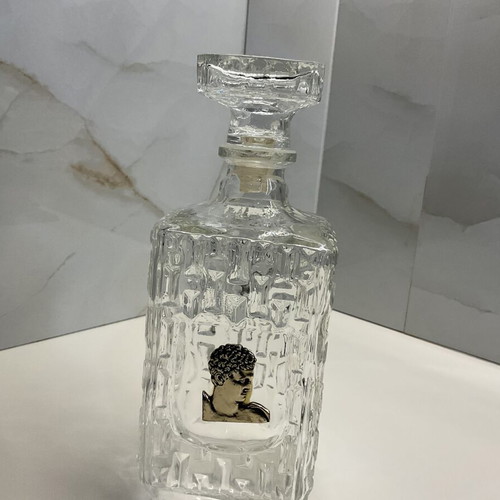 Vintage crystal decanter 1960–1970 with silver classical medal and stopper