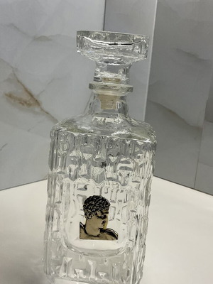 Vintage crystal decanter 1960–1970 with silver classical medal and stopper
