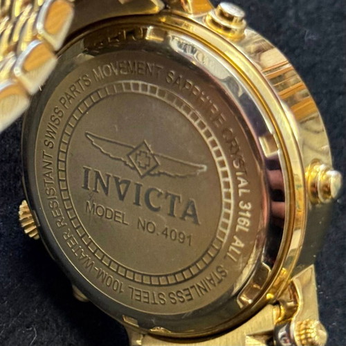 Invicta Model No. 4091 men's watch used, gold-tone case and bracelet