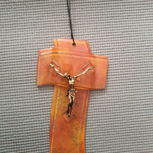 Glass hanging cross like new