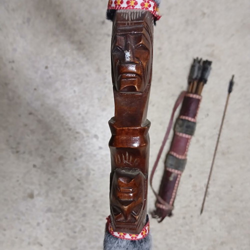 Decorative wooden carved bow with arrows like new