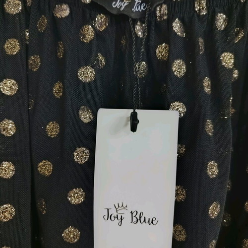 Joy Blue blouse new black with gold polka dots S-M