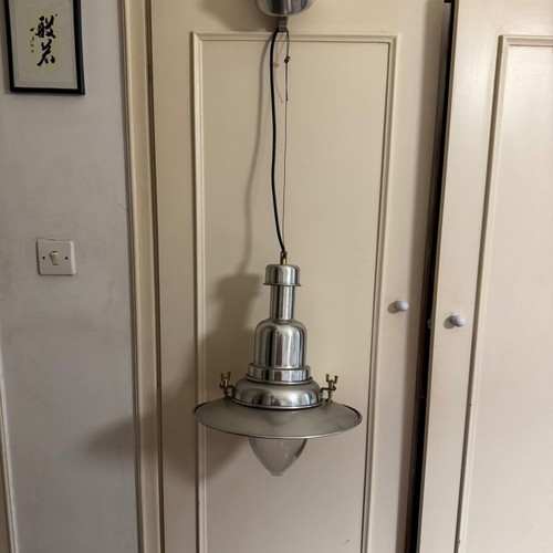 IKEA Ottava pendant light like new, aluminum and blown glass