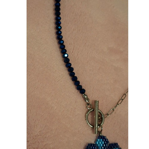 Handmade Half-and-Half Necklace with Crystals and Miyuki Flower like new