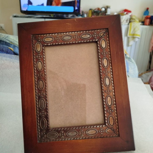 Vintage wooden photo frame used, 23 cm