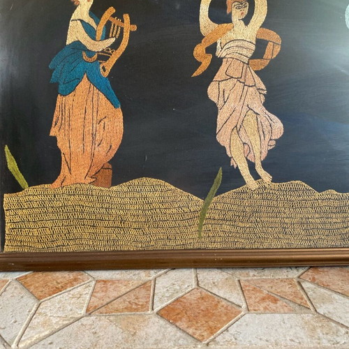 Old embroidery with ancient Greek theme used, Muses