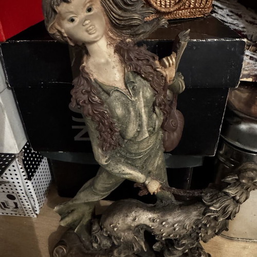 Vintage figurine girl with dog like new