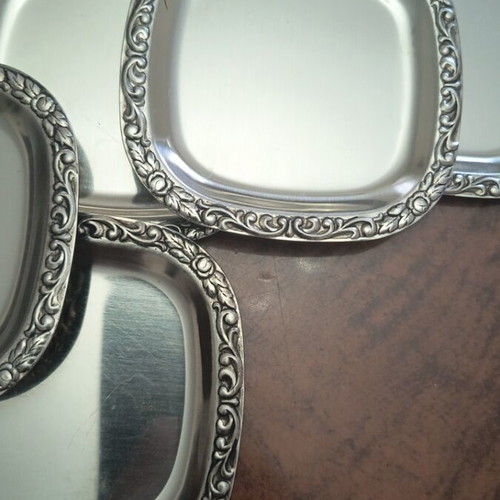Set of 6 Vintage Silver Plated Coasters with Baroque Design 1970s