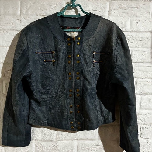 Real camel leather jacket like new, gray and blue