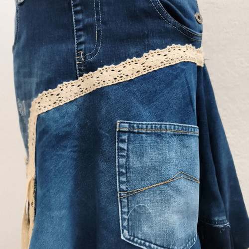 Handmade upcycled Y2K denim salopette dress