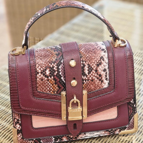 Aldo Crossbody Bag Like New Burgundy Eco-Leather with Snake Print