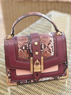 Aldo Crossbody Bag Like New Burgundy Eco-Leather with Snake Print