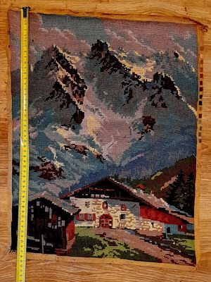 Alpine landscape embroidery textile painting 40x50, vintage