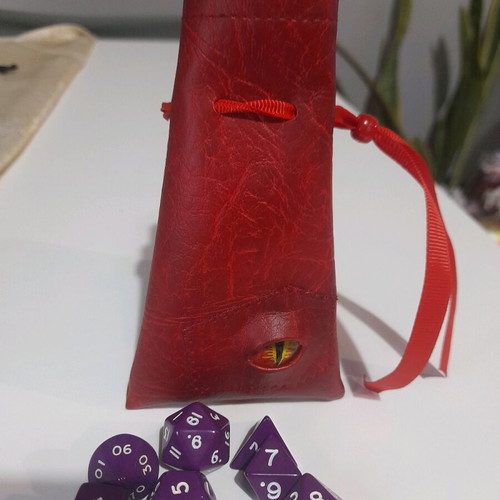 Dragon pouch new with DND dice red leather