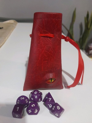 Dragon pouch new with DND dice red leather