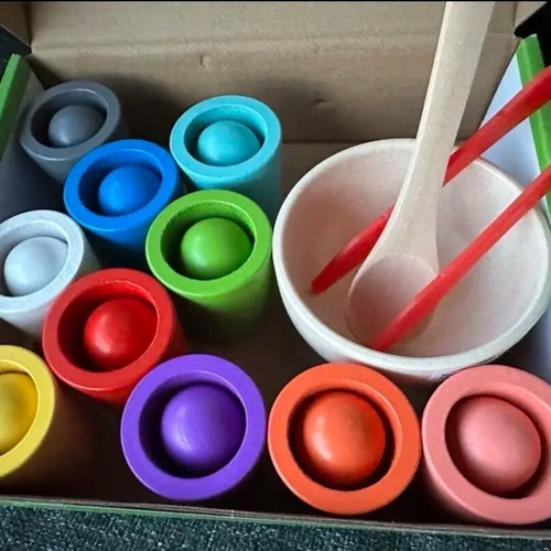 Educational wooden color sorting toy with beads new