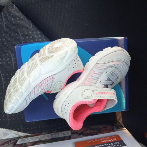 Under Armour girls' athletic shoes used, size 22, gray and pink