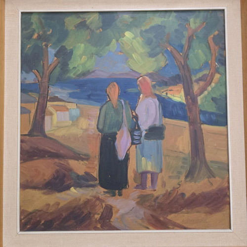 Panagis Gavrielatos oil painting like new, seaside village scene