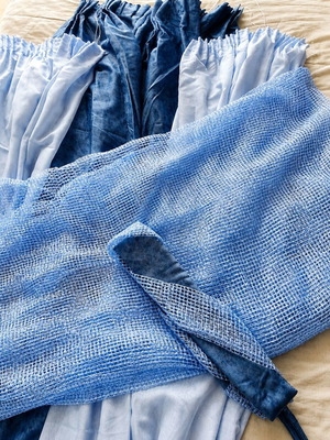 Curtains set of 4 like new, blue razmir and light blue georgette
