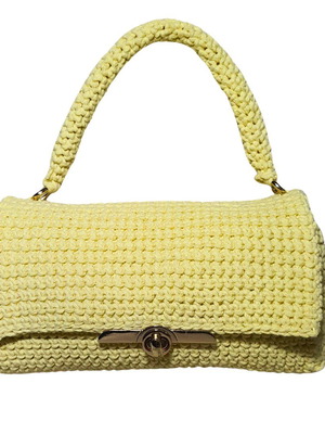 Πλεκτή τσάντα χειρός κίτρινη με βαμβακερό νήμα και χρυσές λεπτομέρειες καινούργια