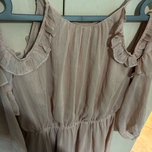 Blouse with unique cut new in pink nude with silver shine