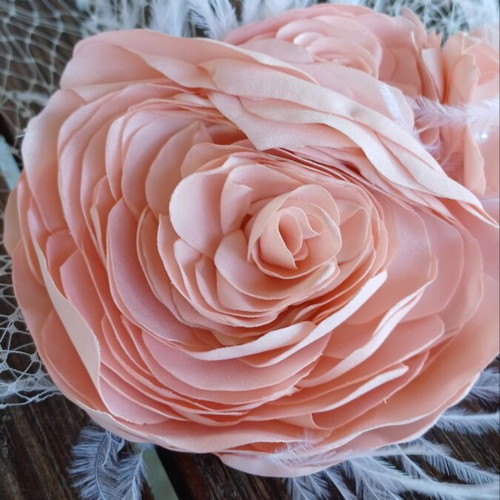 Bridal hair clip with satin roses and hydrangea, salmon color new