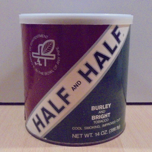 Half & Half old metal pipe tobacco tin empty used with plastic lid