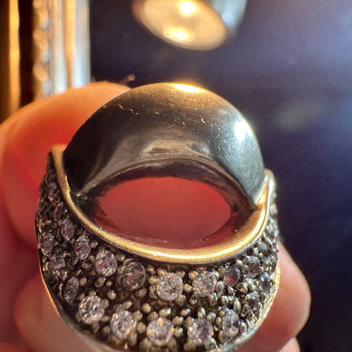 Ring 925 with 40 small diamonds like new, gold color