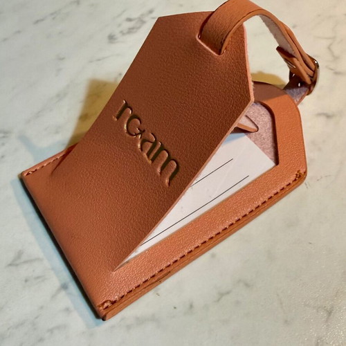 Roam luggage tag new pink salmon with gold logo