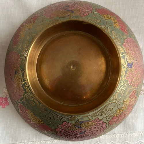 Vintage handmade bowl with peacock design like new