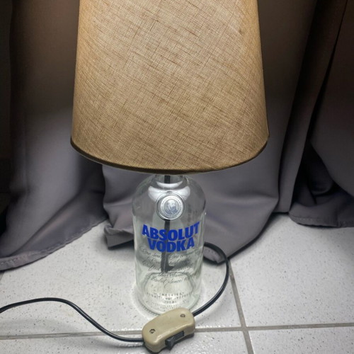 Handmade lamp with Absolut Vodka bottle base like new
