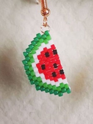 Watermelon Earrings handmade with Miyuki Delica 10/0 beads, new