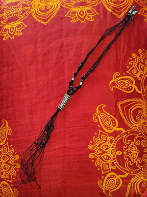 Boho Chic long necklace with black cord and crystals, new