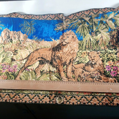 Wall tapestry rug with lion scene in savanna, like new