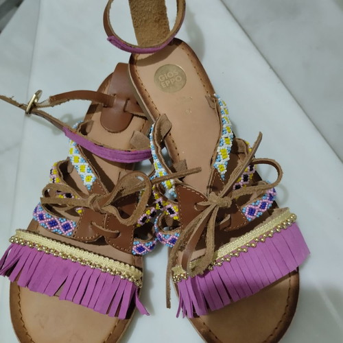Boho sandals 36 purple genuine leather boho chic flatforms like new