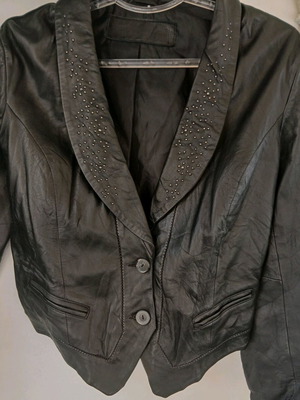 Vintage leather bomber jacket black with studs like new
