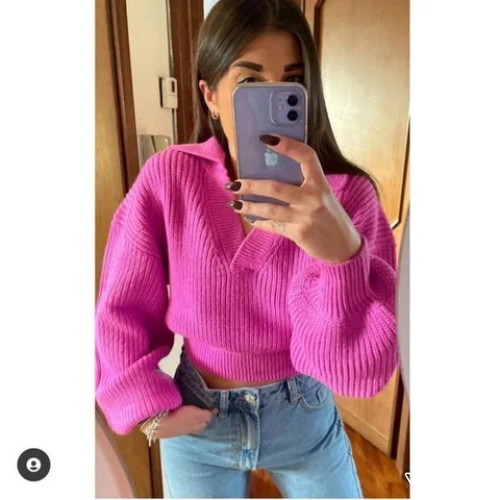 Zara pink balloon sleeve crop sweater like new