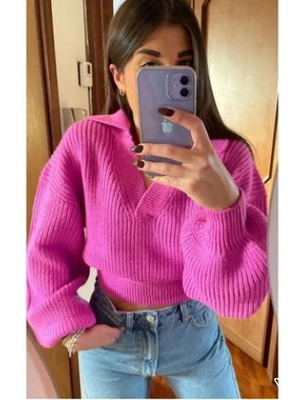Zara pink balloon sleeve crop sweater like new