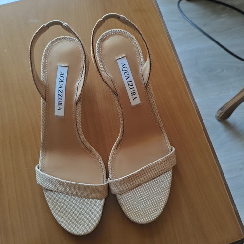 Aquazzura So Nude 50 Snake-Effect Leather Slingback Sandals like new, beige