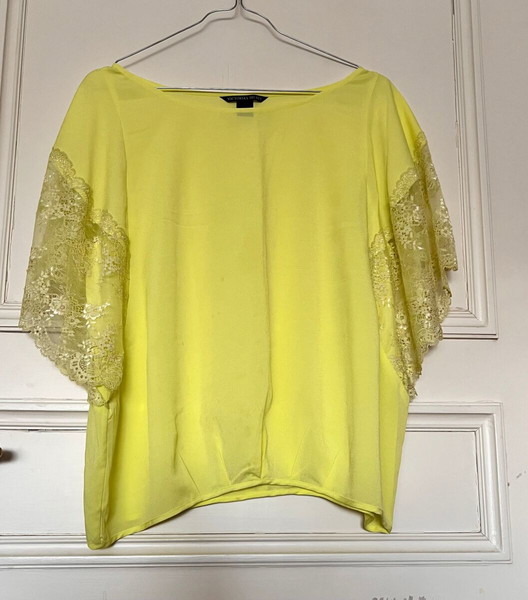 Victoria Secret Yellow Lace Sleeve Top & Baroque Wide-Leg Trousers Set – Size S (Top) / 4 (Trousers)